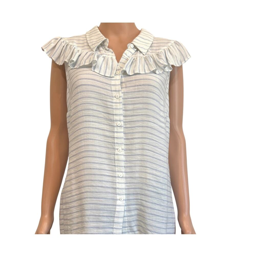 ModCloth XL ruffle collared button front striped blouse top TS 2716
